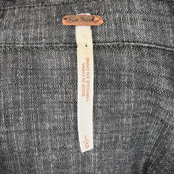 FREE PEOPLE Gray Cotton Long Sleeve Button Down Laser Cut Back Blouse Size L - Picture 7 of 9